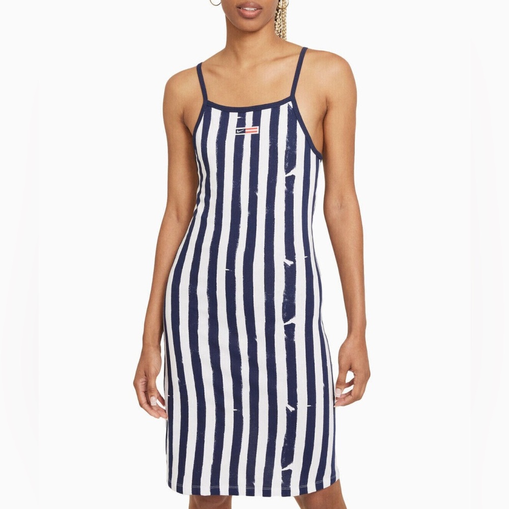 Nike Size XL USA Olympics Striped Navy and White Midi Casual Fitted Dress